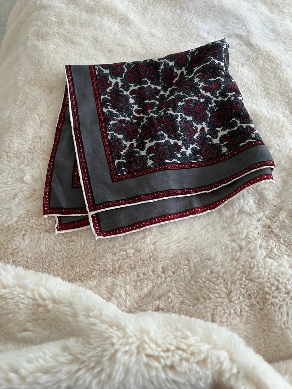 Gorgeous Silk Paisley Print Women's Scarf- Burgundy, Black & White!